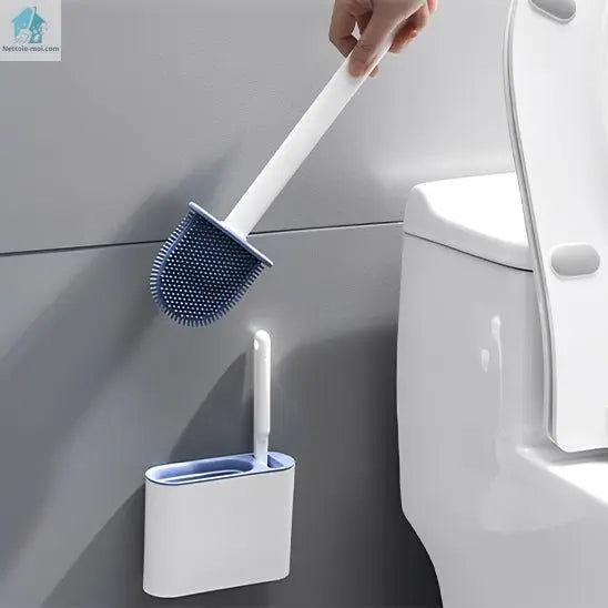 Brosse toilette silicone double blanc bleu