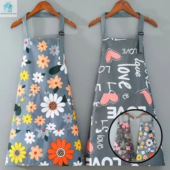 Tablier de cuisine fleurs gris