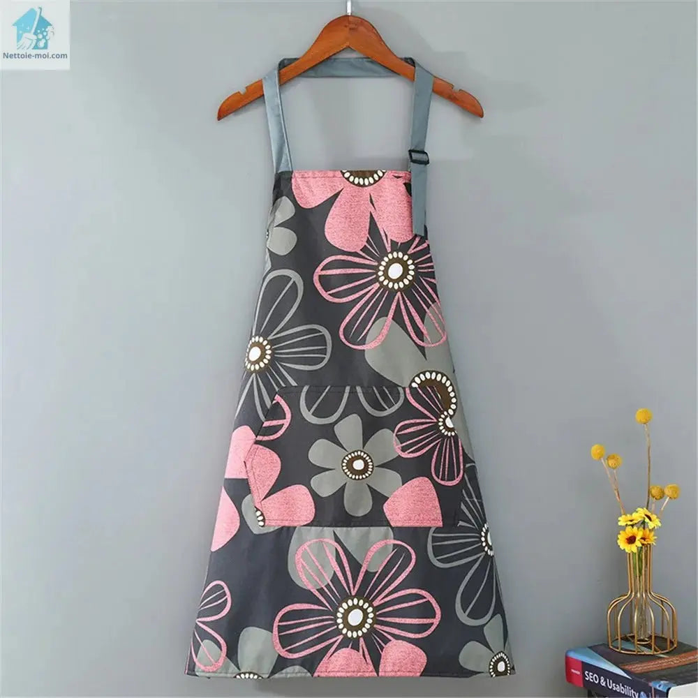 Tablier de cuisine fond noir rose