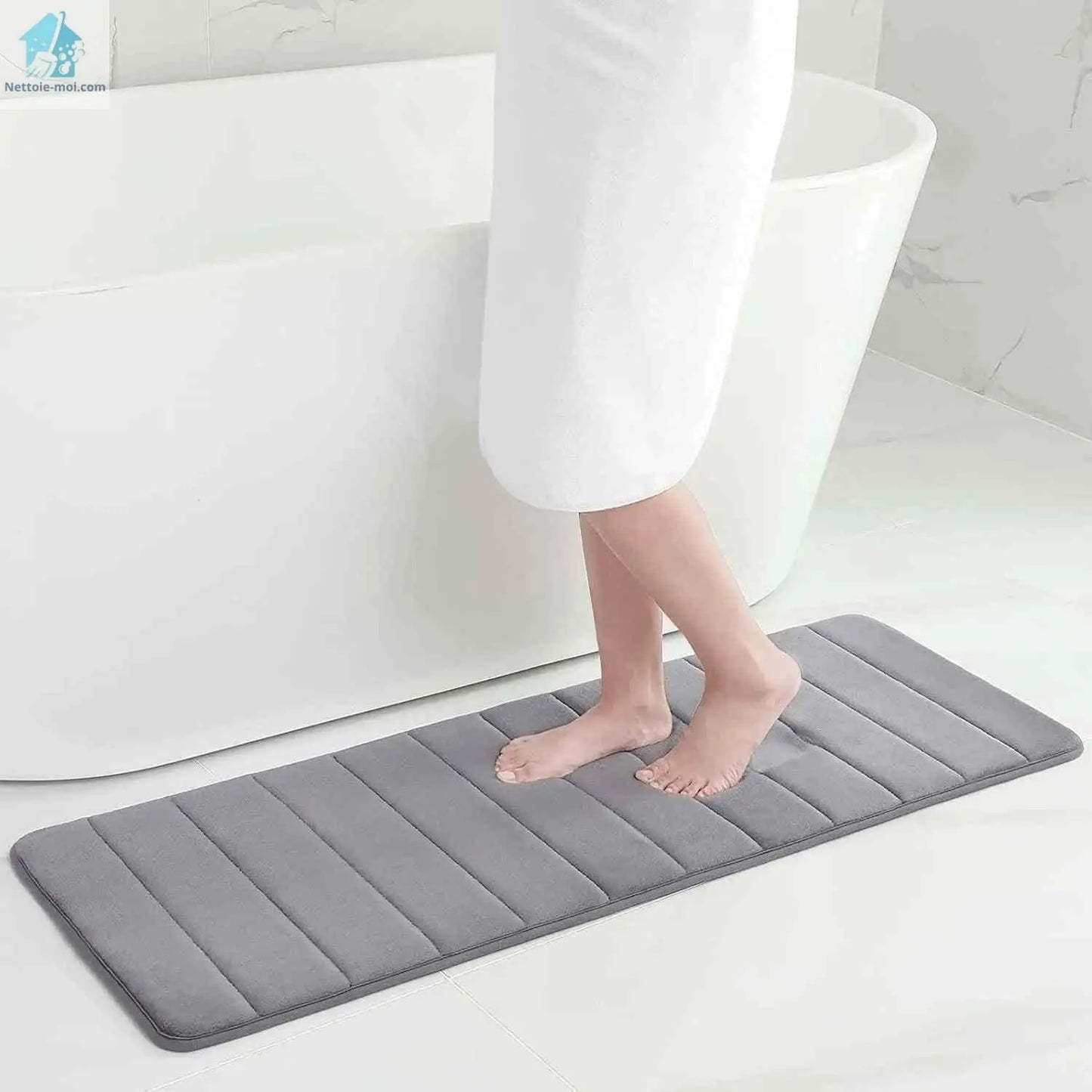 Tapis de bain antidérapant gris rayer